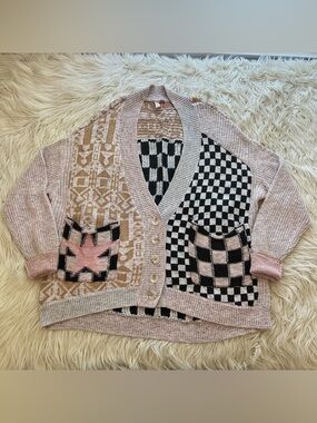 Anthropologie Pilcro Mash Up Cardigan Sweater Button Front Oversized Patchwork S